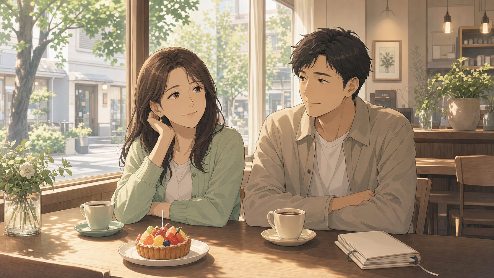 婚外恋愛の誕生日を別日にカフェで祝う男女