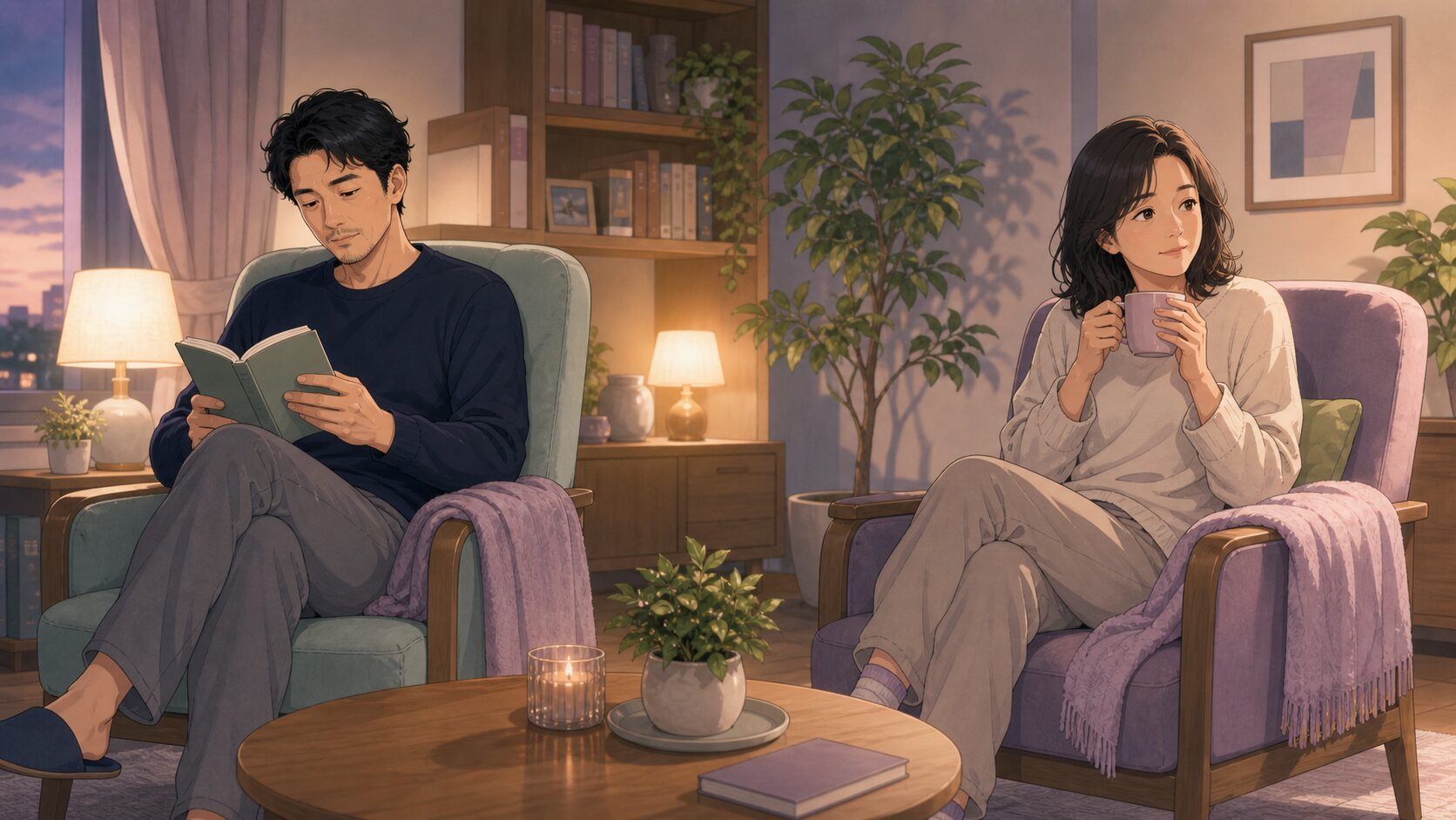 ノーセックスデーに同じ部屋で別々にくつろぐ夫婦