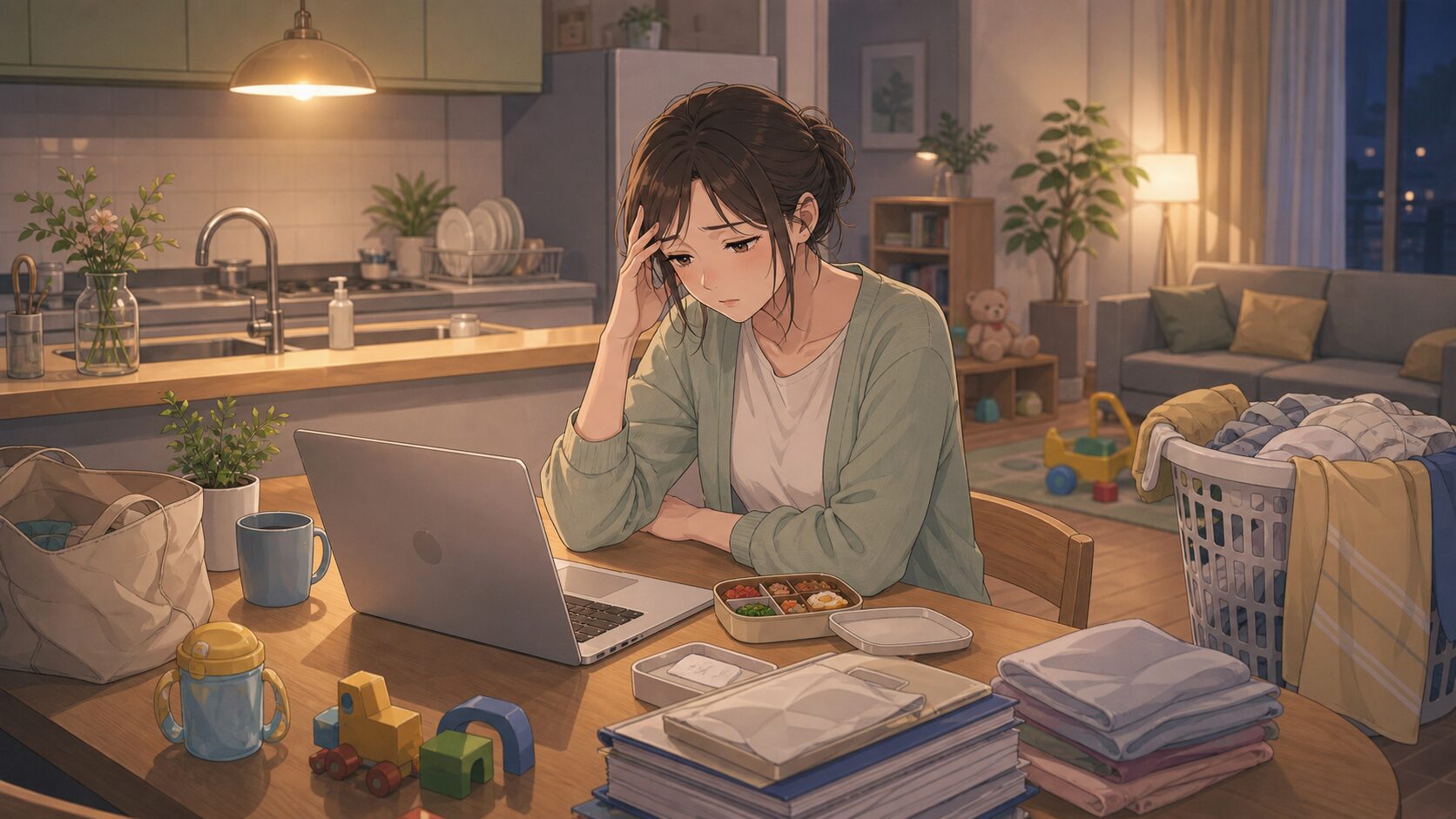 仕事や育児のストレスが蓄積して疲れを感じる既婚女性