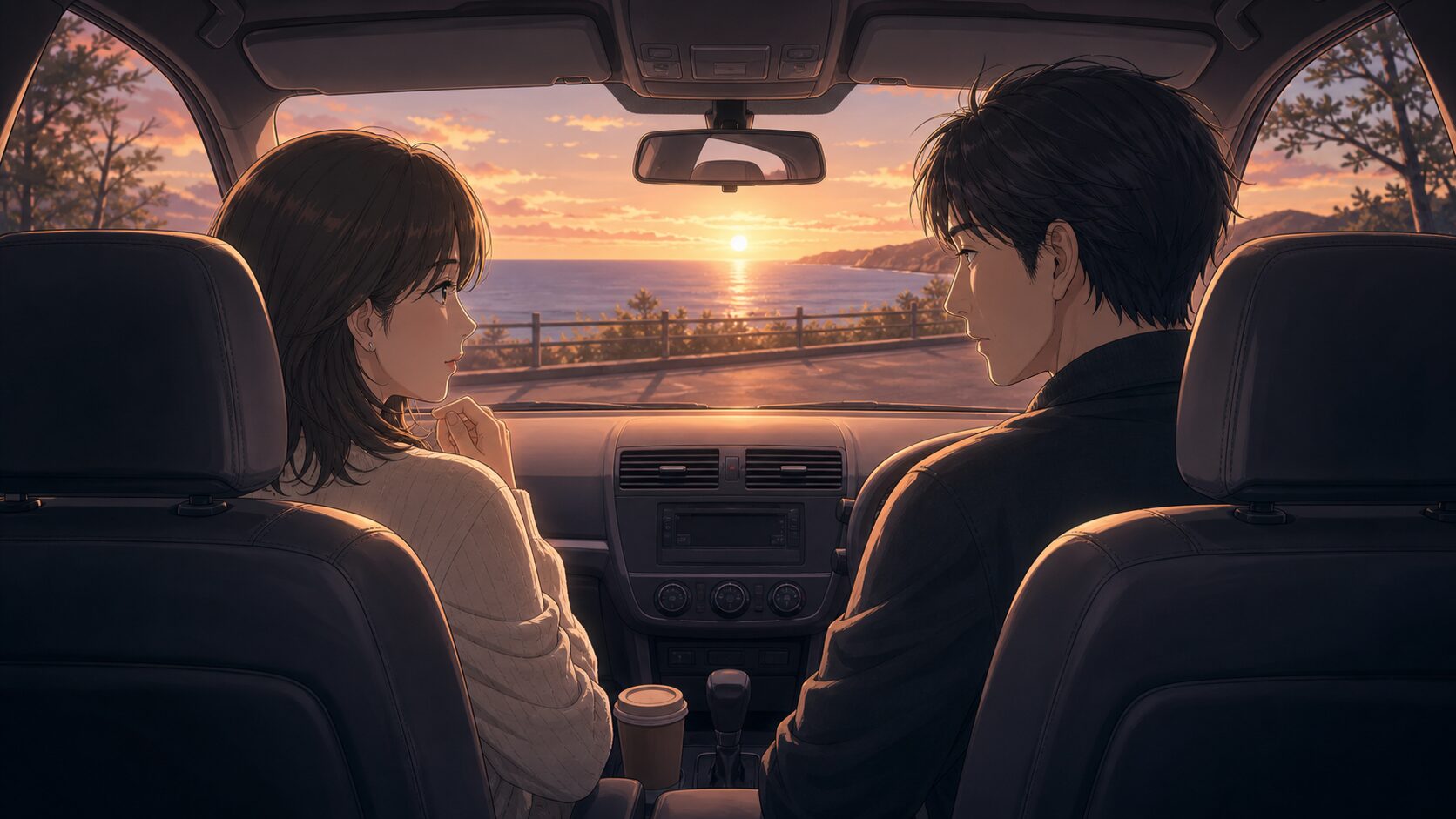 車内で人目を避けて会話する既婚者のドライブデート
