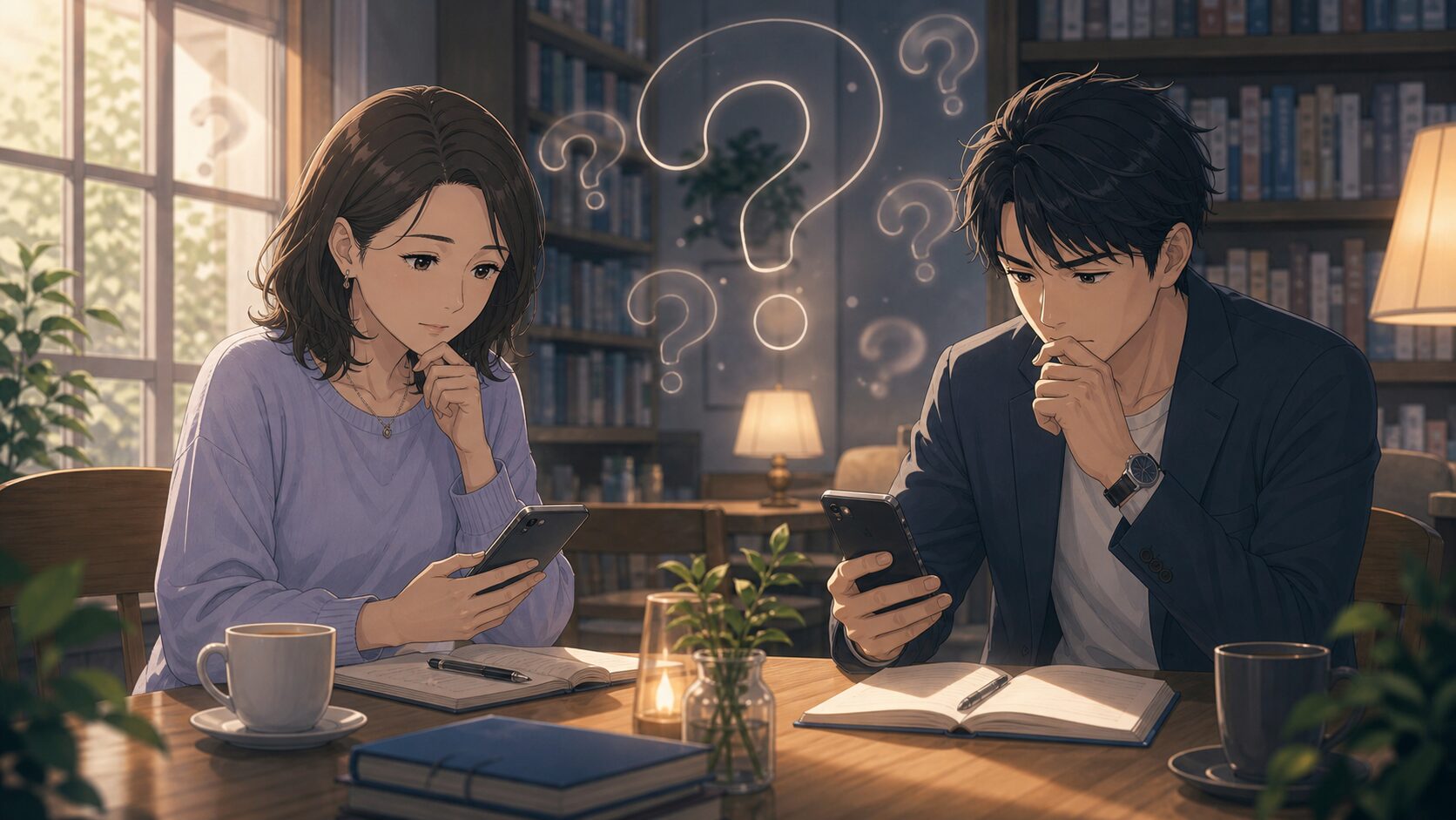 既婚者とのデートでよくある質問を確認する男女
