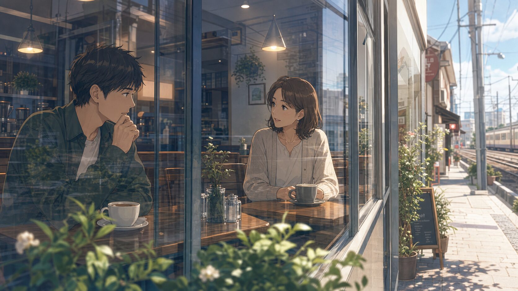 隣町の静かなカフェで知り合いを避けて会う既婚者