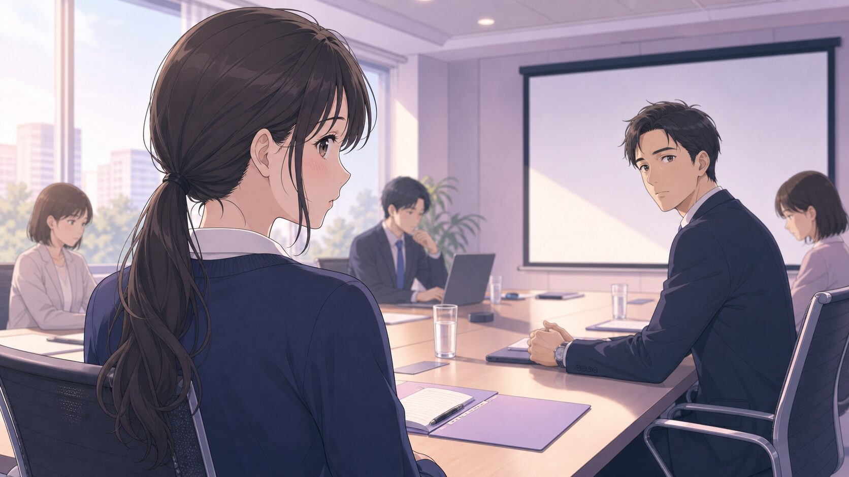 会議中に既婚男性と何度も視線が合って動揺する女性