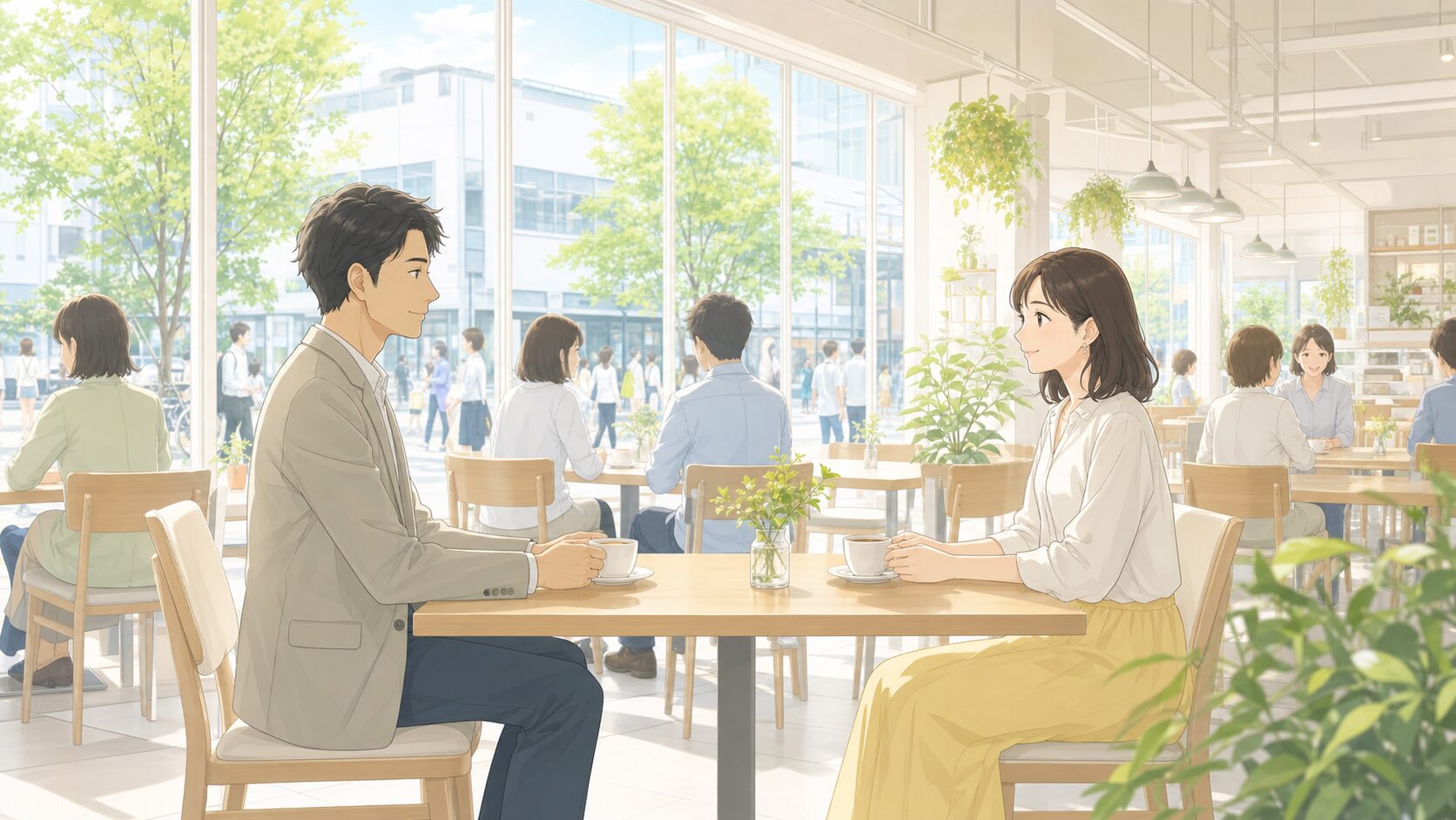 結婚後に異性と会う場所や時間帯を明るいカフェで意識する様子