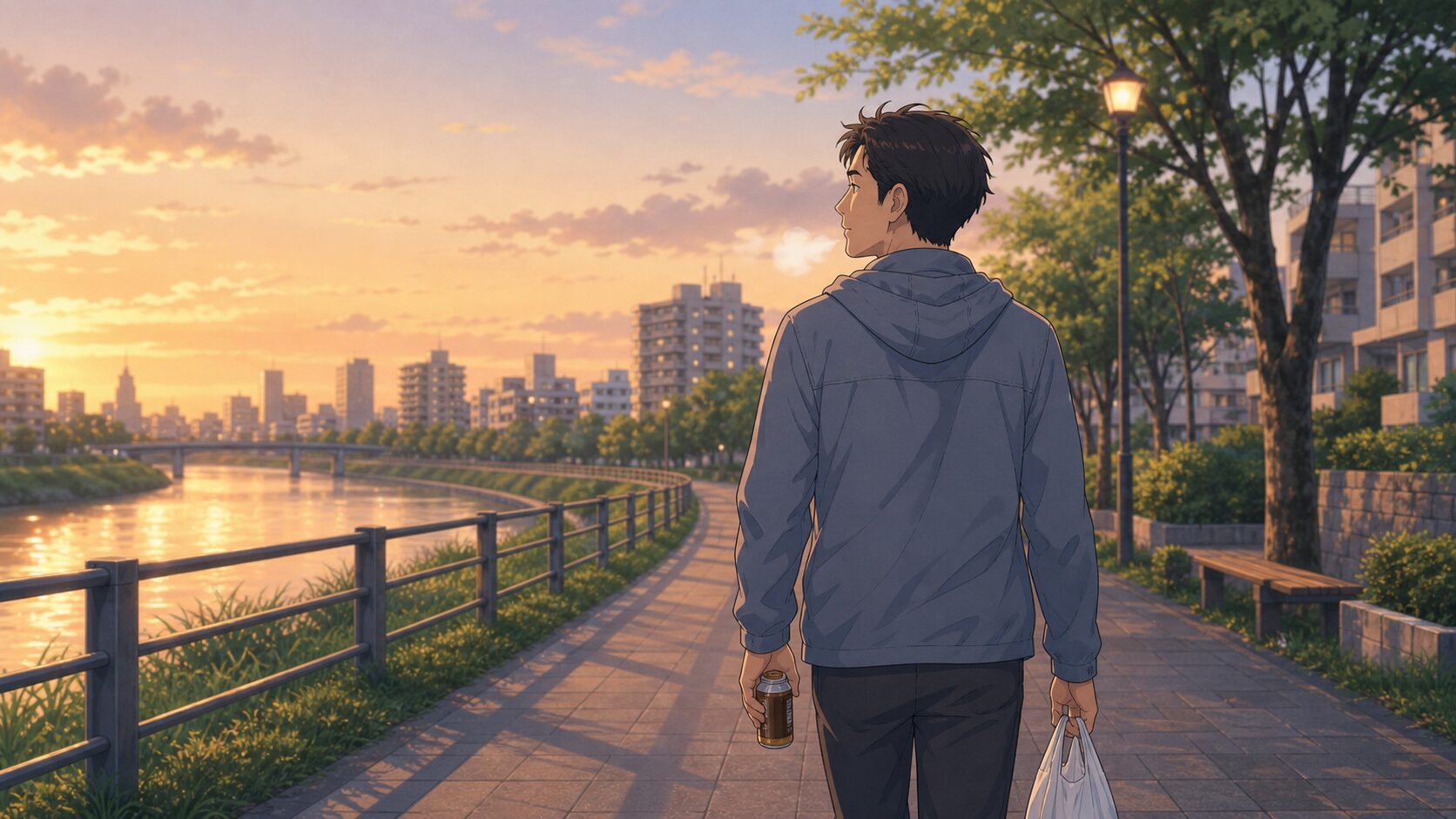 嫁へのムカつきを落ち着かせるため一人で歩く男性