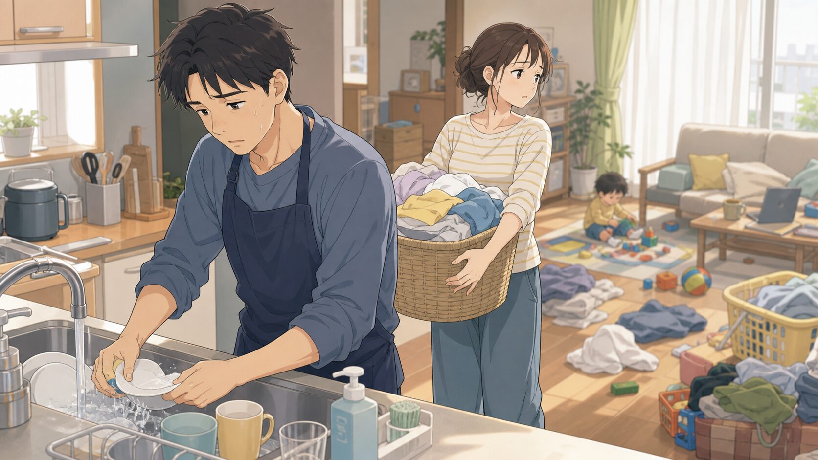 家事と育児の分担で疲れた夫婦