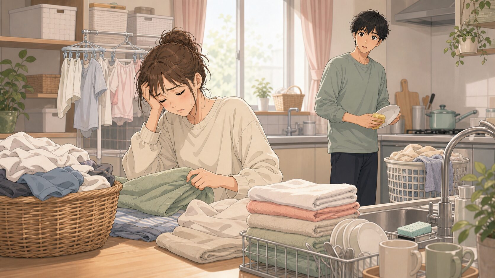 家事分担の不満を抱える新婚夫婦