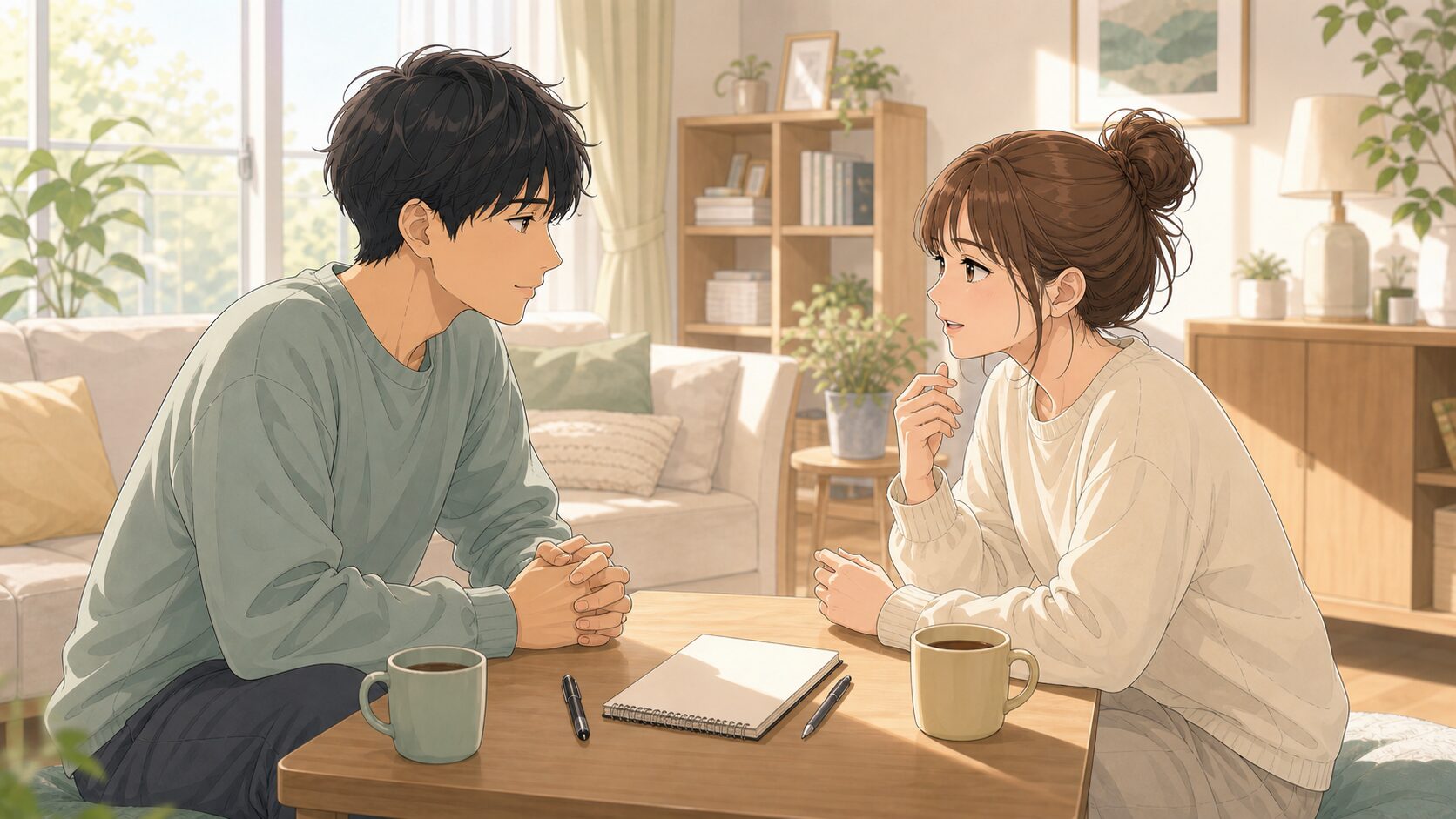 新婚夫婦が関係を立て直すために話し合う様子