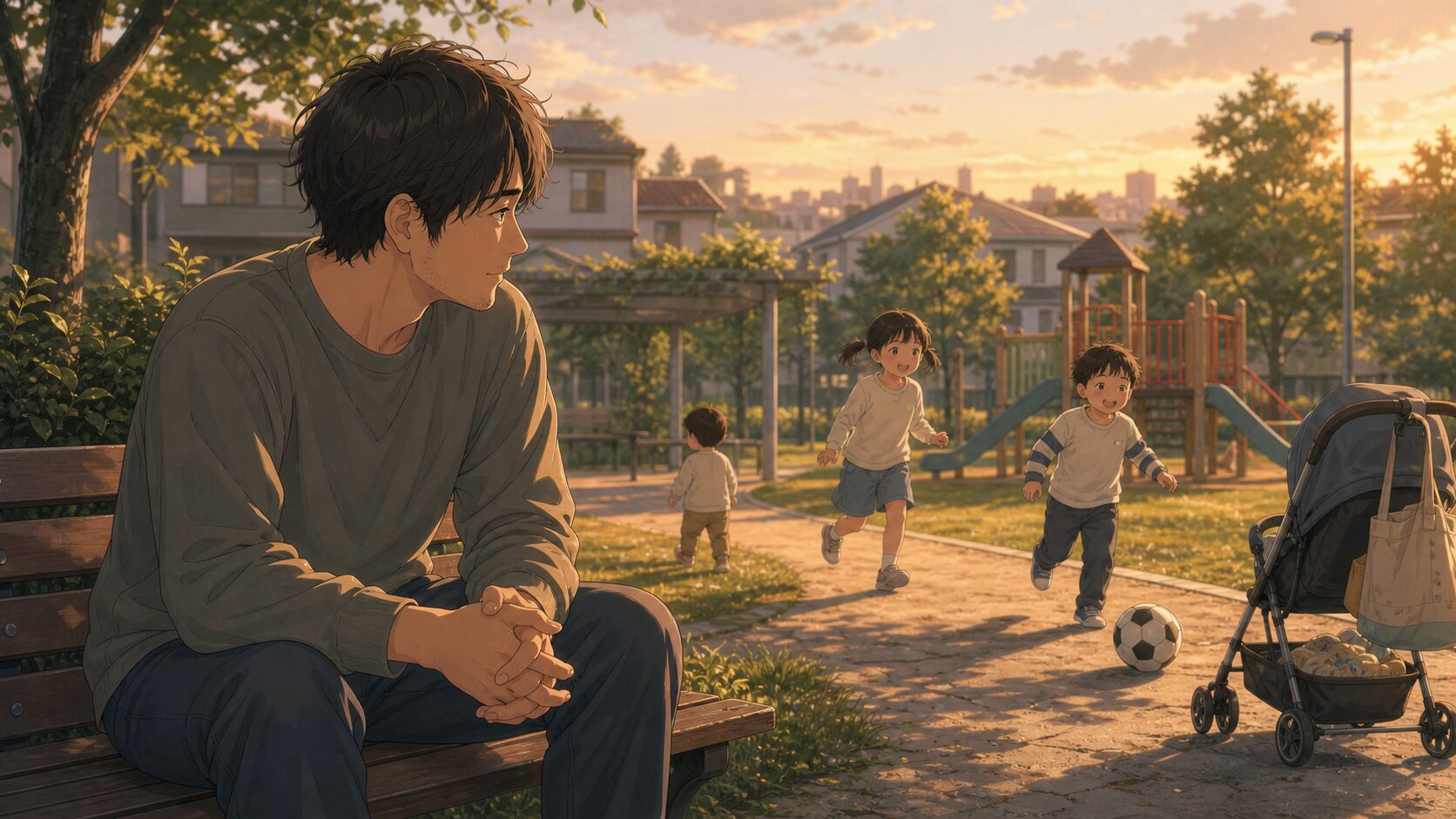 3児の父が産後の妻との向き合い方を振り返る夕方の公園