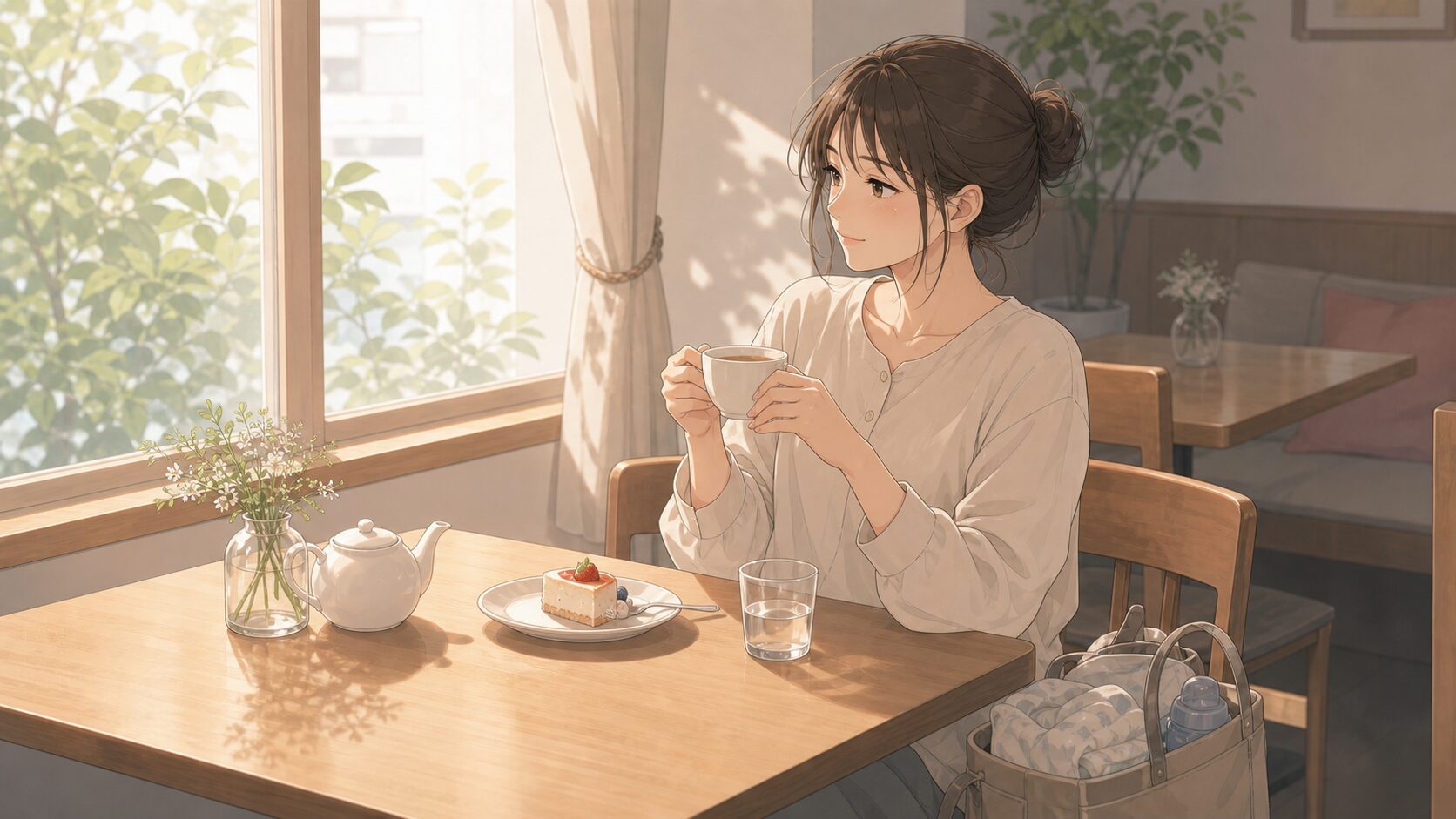 産後の妻がひとりの時間を過ごして心を休めるカフェ