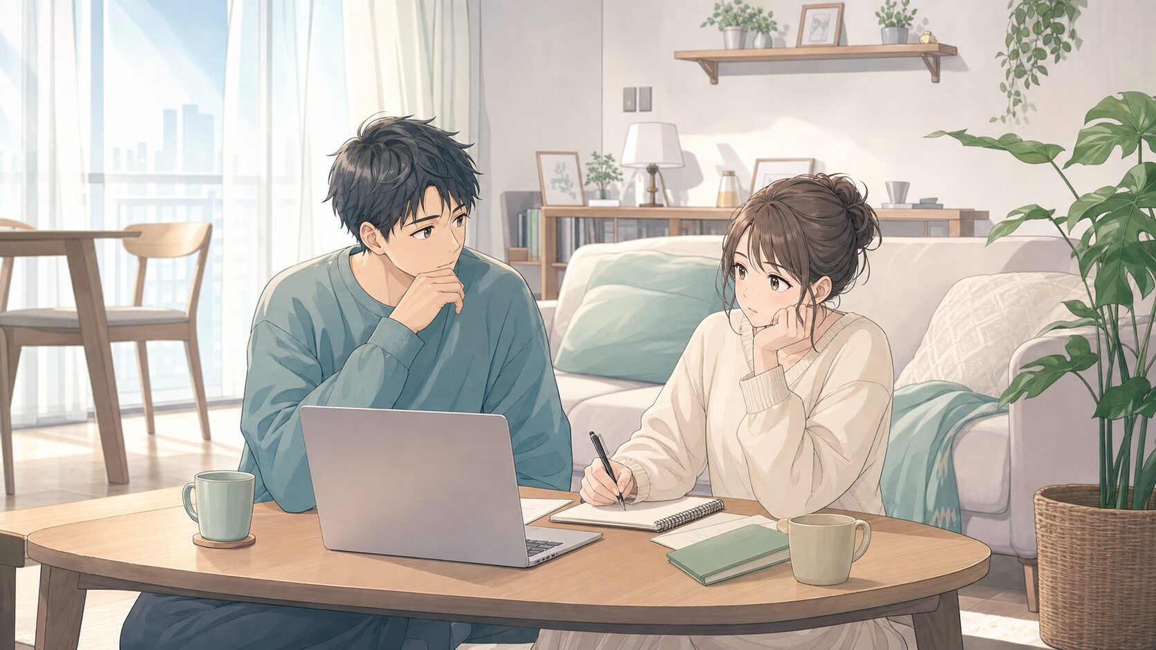 20代夫婦が夫婦生活の平均頻度について話し合う様子