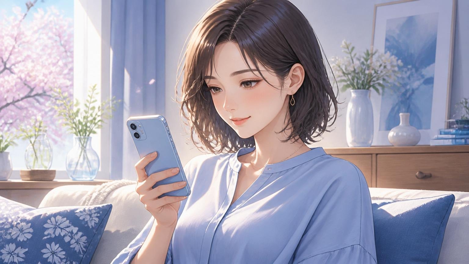 スマホでサービスを確認する女性のイメージ