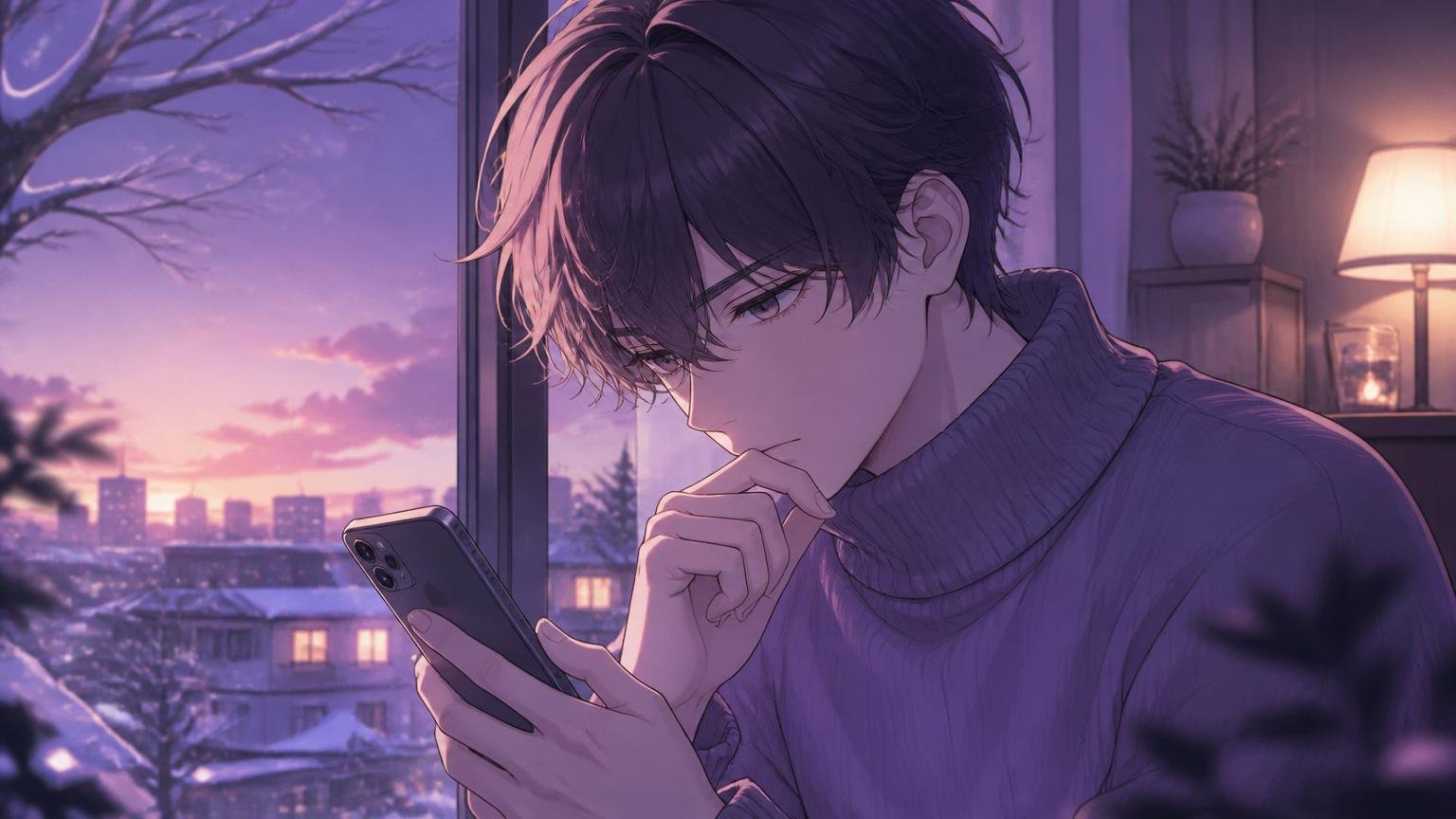 考え込みながらスマホを見る男性のイメージ