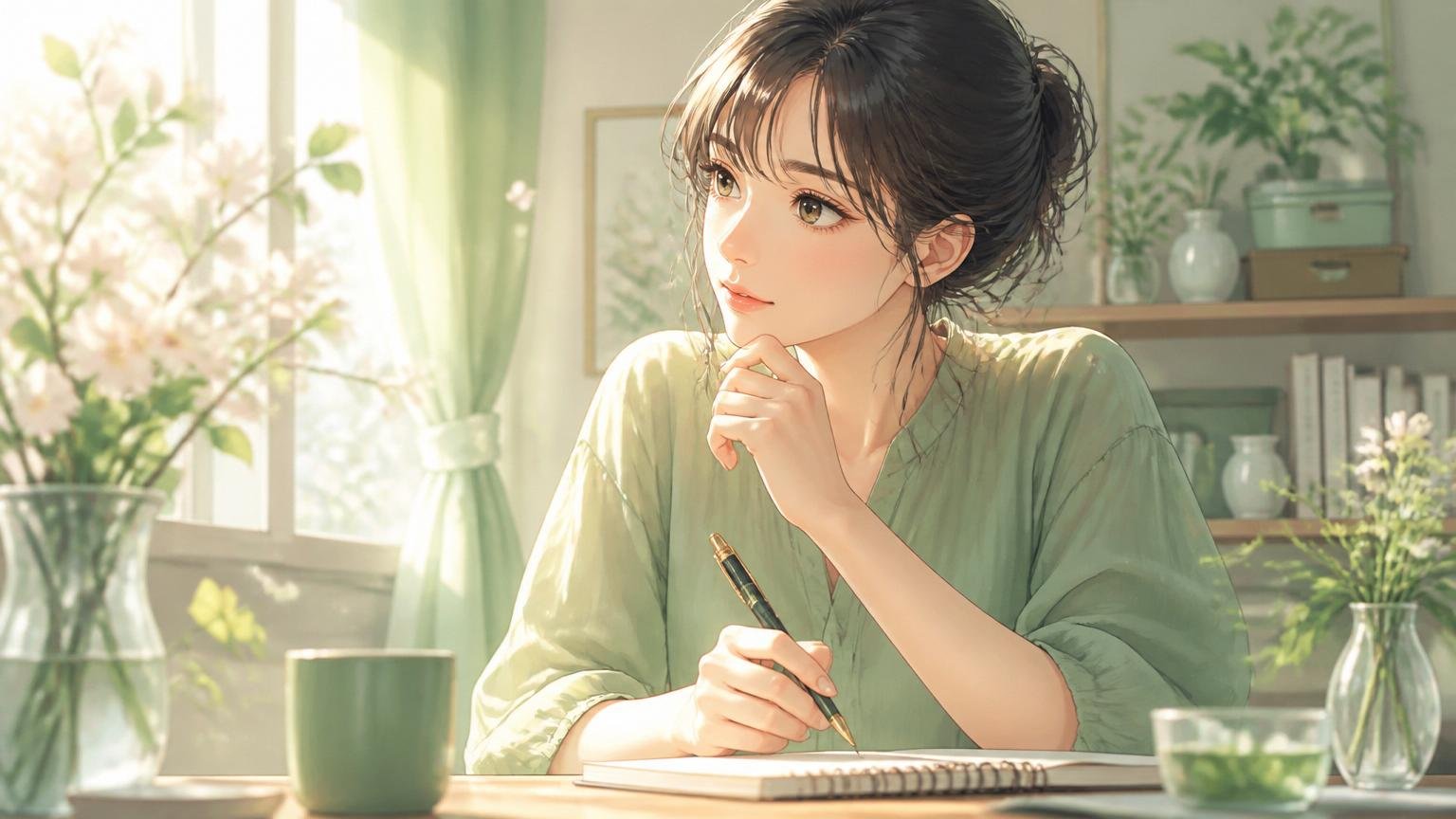 落ち着いて考えをまとめる女性のイメージ