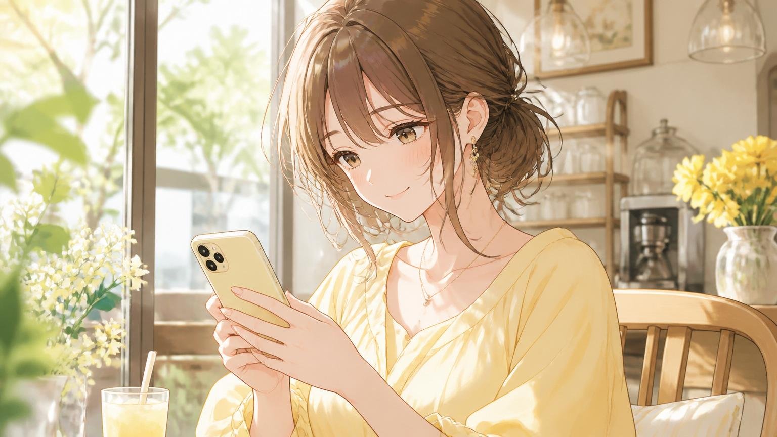 安心した表情でスマホを見る女性のイメージ