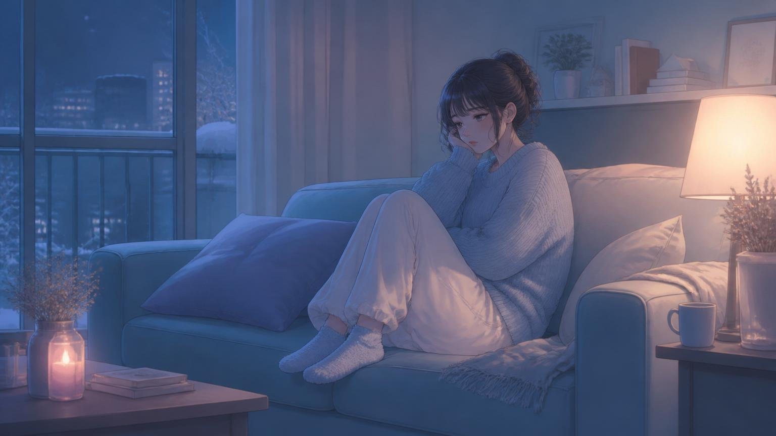 ソファで一人静かに過ごす女性のイメージ