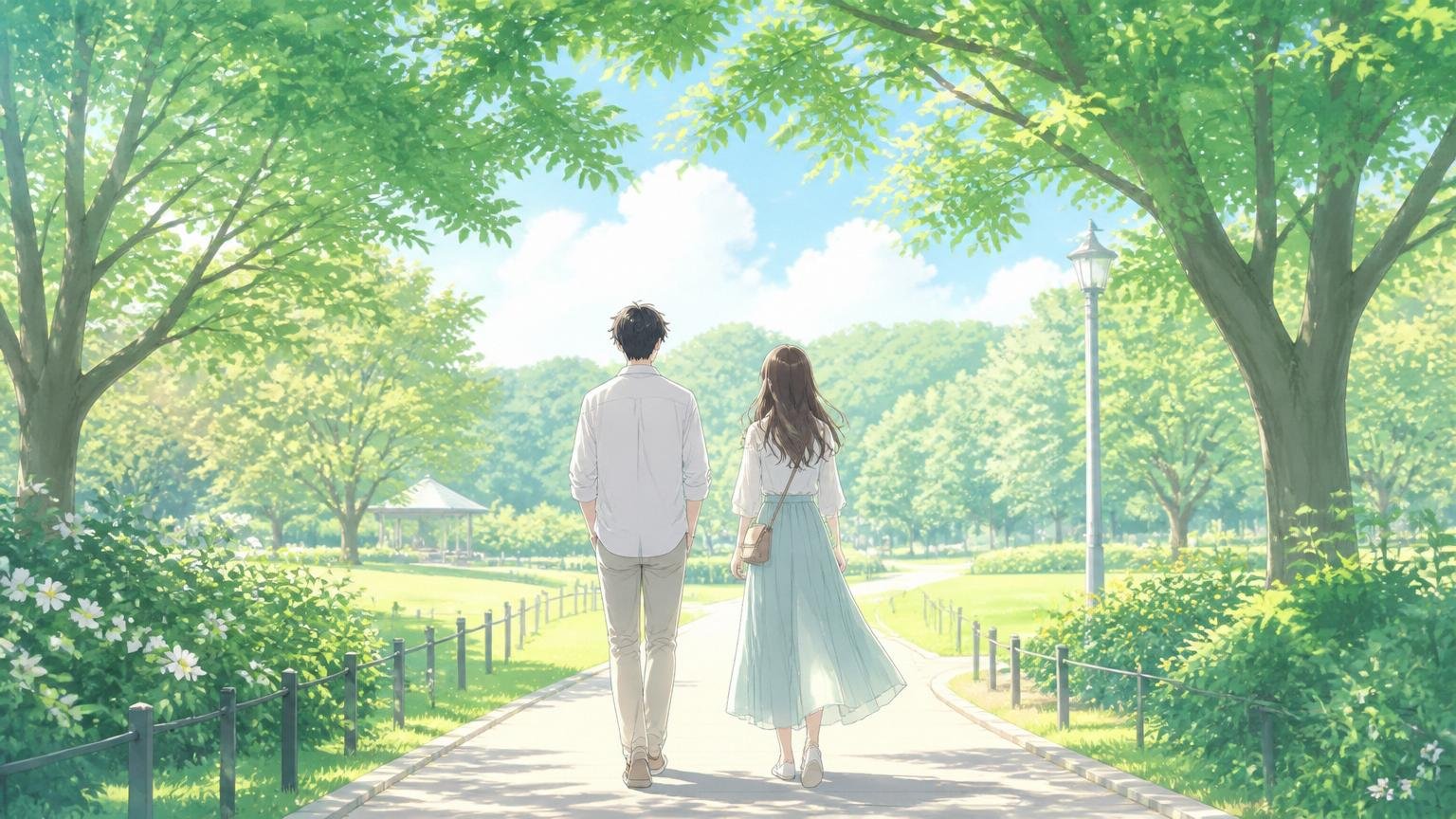 公園を散歩する二人のイメージ