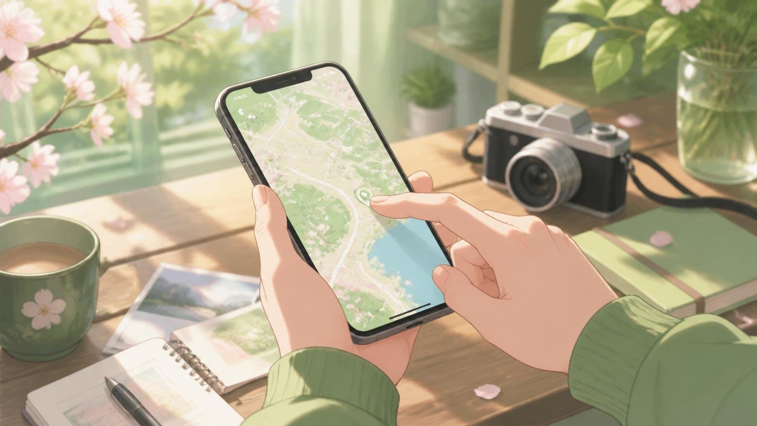 地図を見ながらデート先を選ぶ手元のイメージ