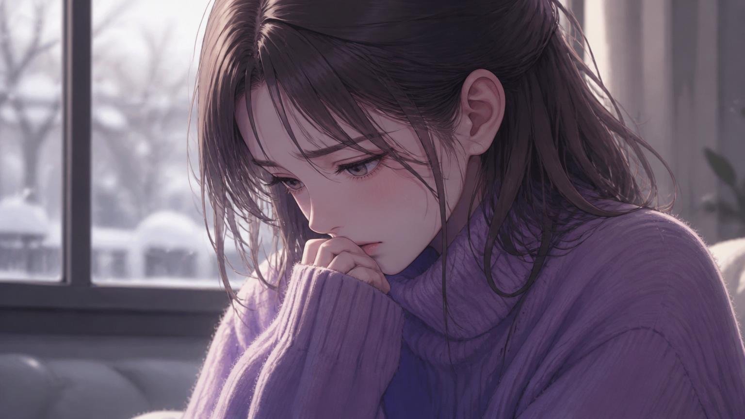 うつむいて考え込む女性のイメージ