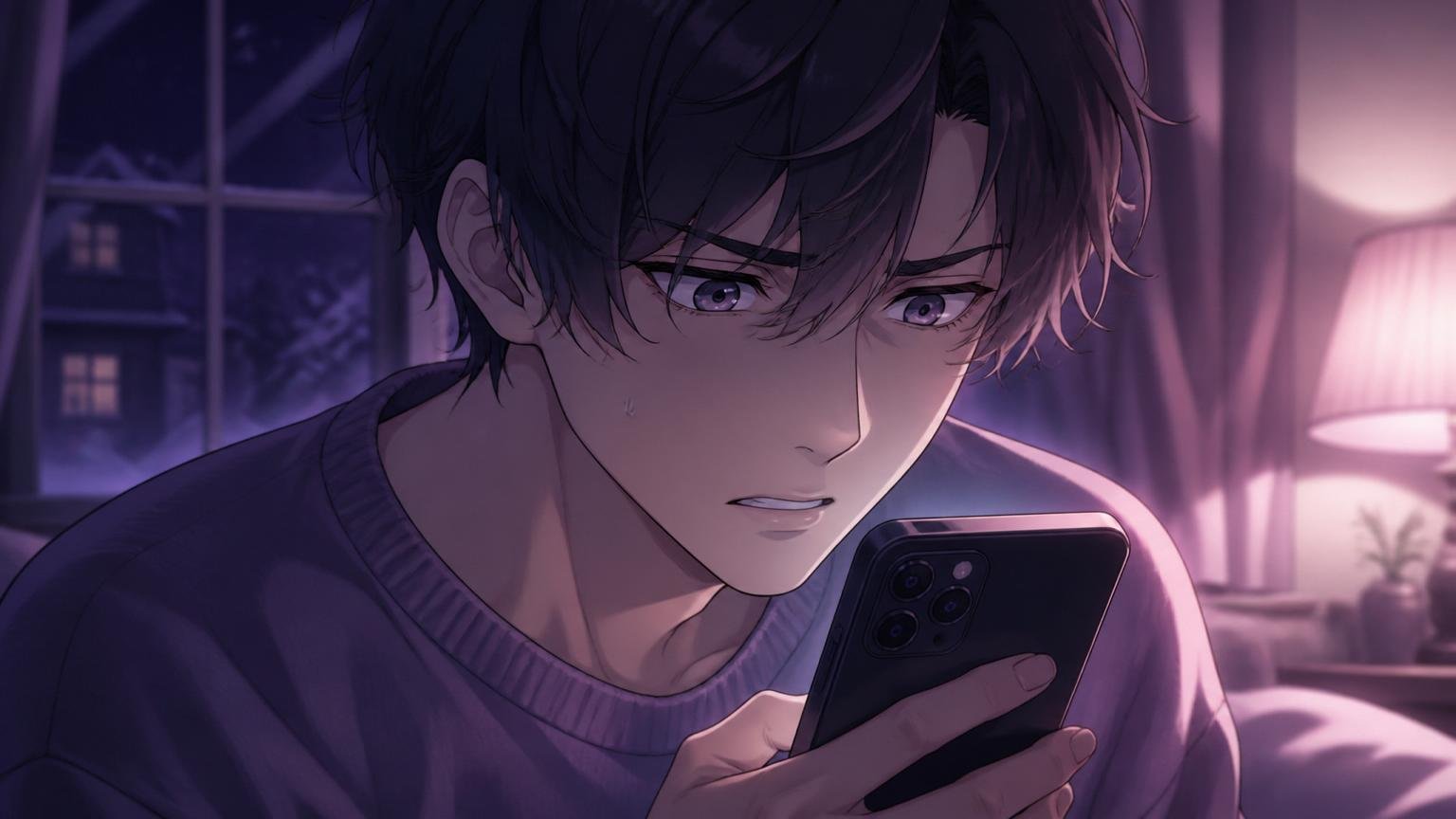 スマホを見て不安そうな表情の男性のイメージ