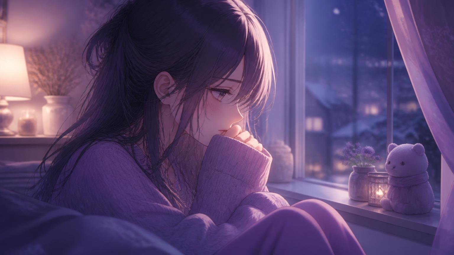 窓辺で一人悩む女性のイメージ