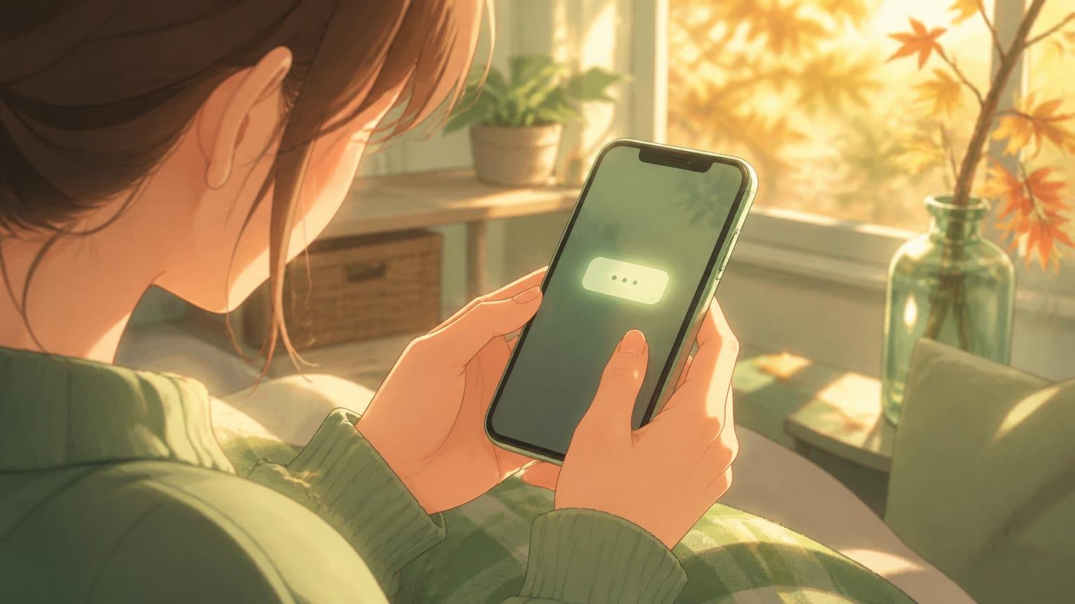 スマホの通知を見つめる女性の手元のイメージ