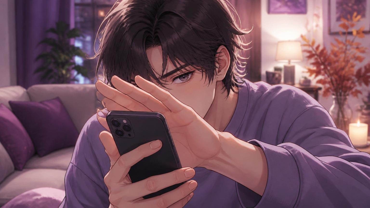 スマホを隠すように操作する男性のイメージ