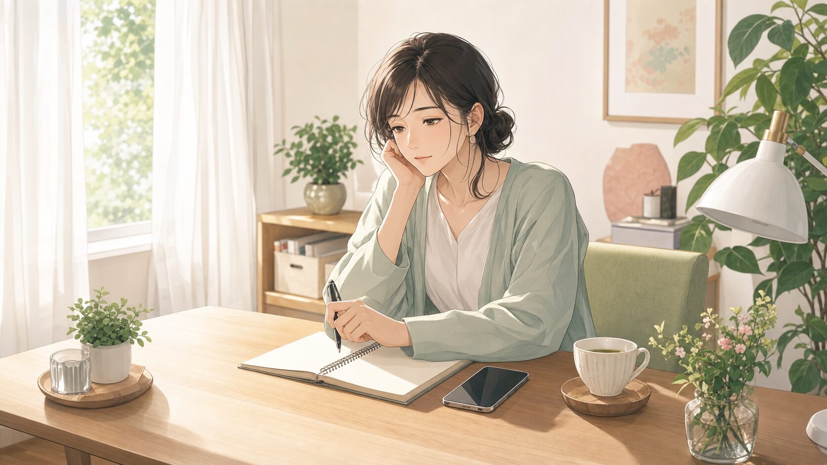 辛い気持ちと向き合うためにノートを準備する女性