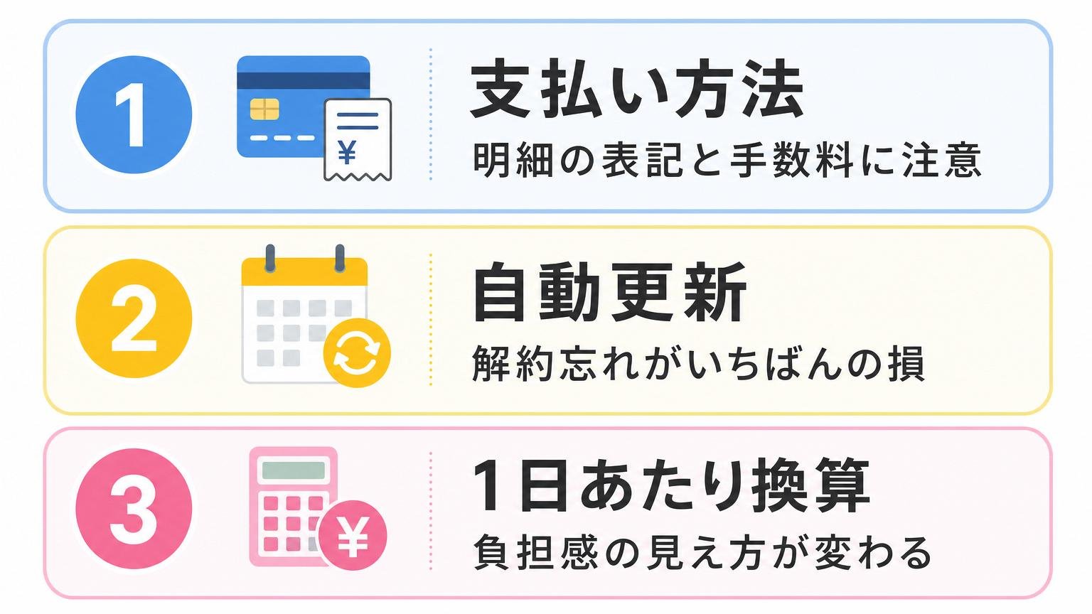 ヒールメイトの料金を無駄にしないための3つの注意点をまとめた図解