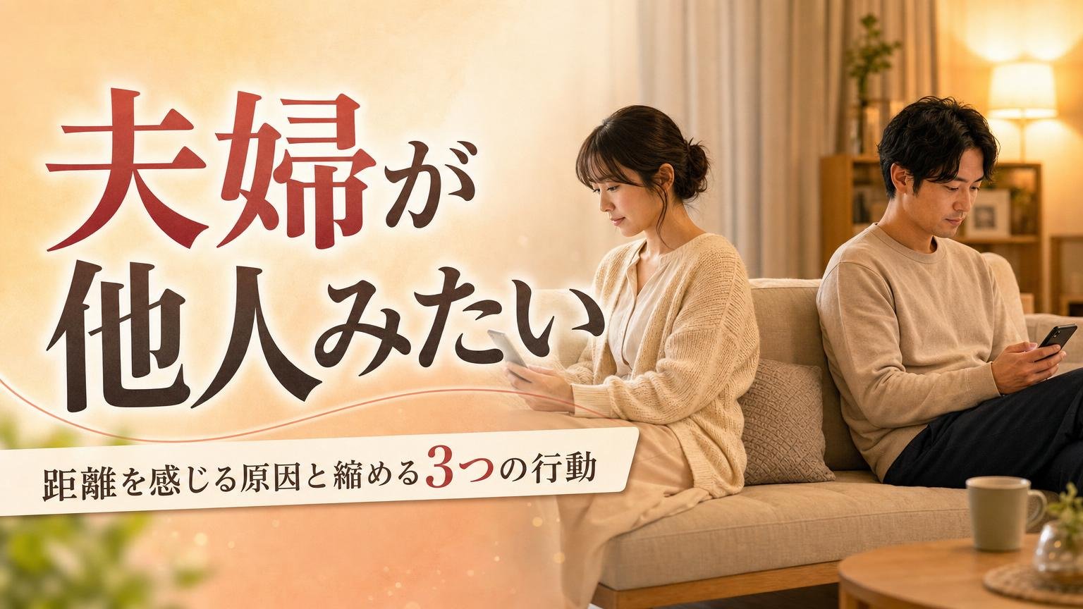夫婦が他人みたいと感じる原因と距離を縮める3つの行動を既婚男性が解説するアイキャッチ画像