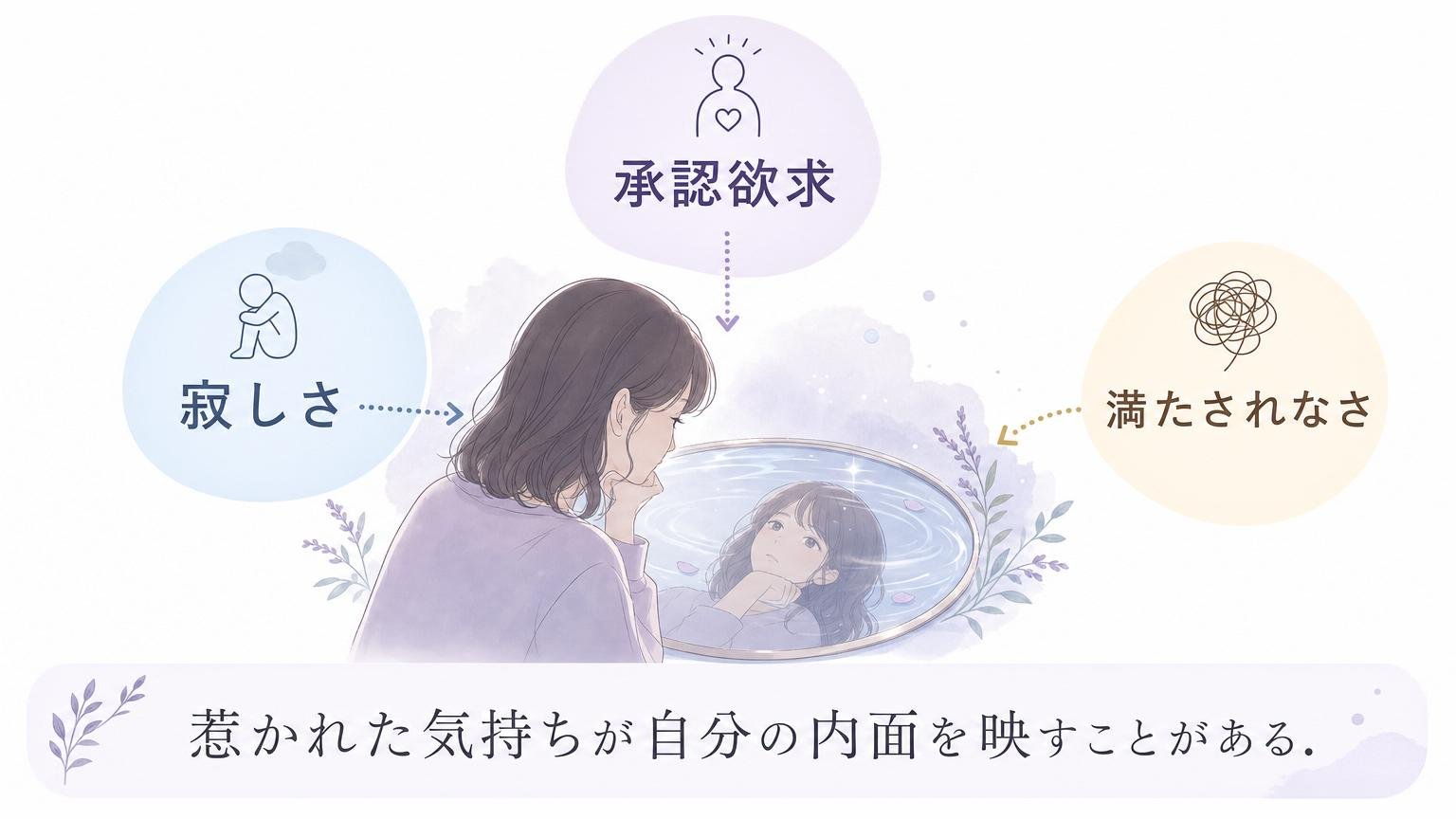 既婚者に惹かれた気持ちの奥にある承認欲求や寂しさなど自分の内面に気づくことを表した図解