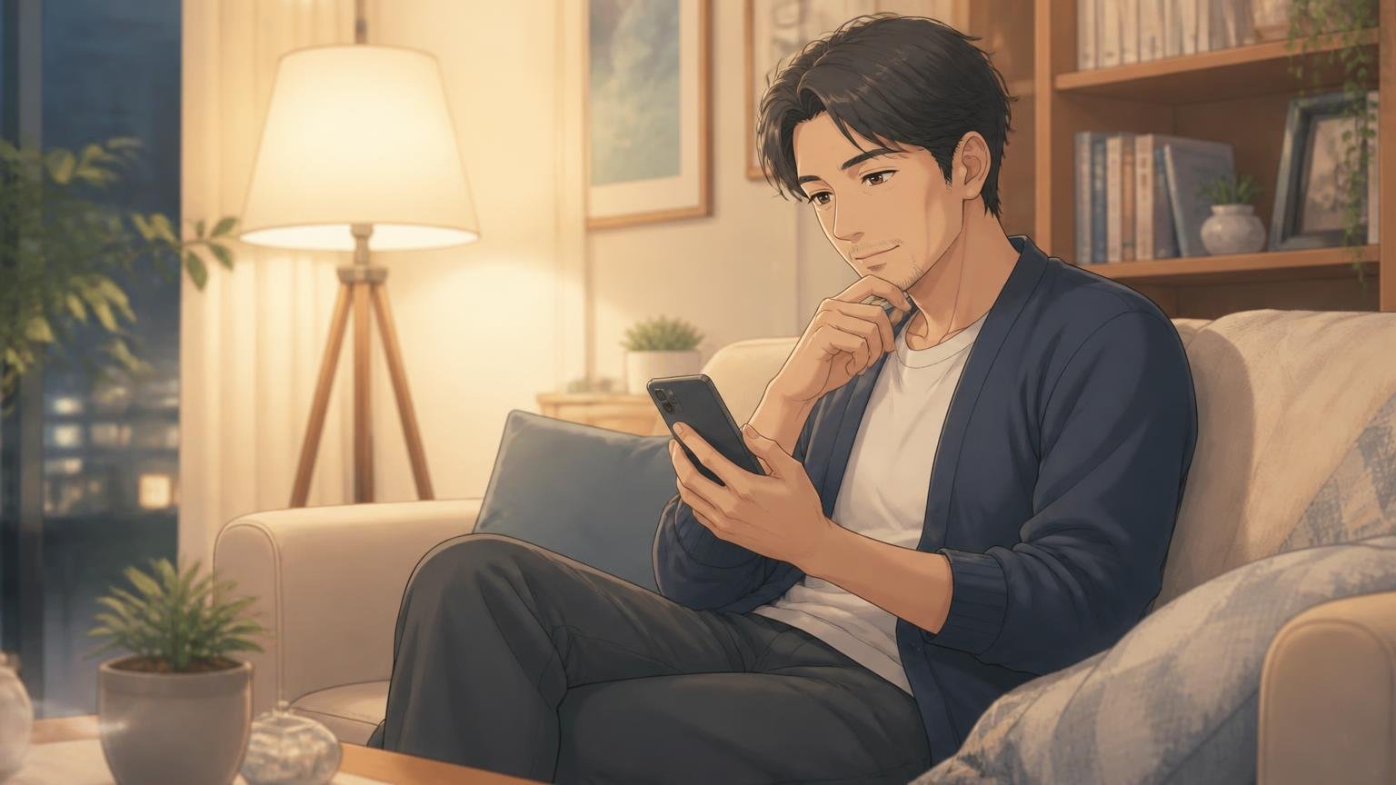 スマホで既婚者クラブの料金を確認する既婚男性のイメージ