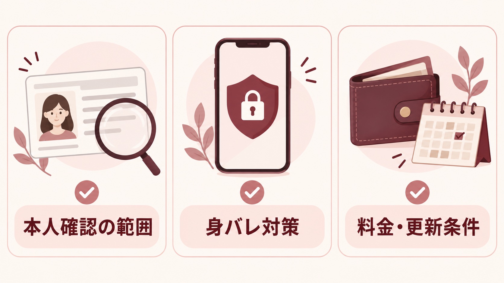 登録前に確認する本人確認の範囲、身バレ対策、料金・更新条件