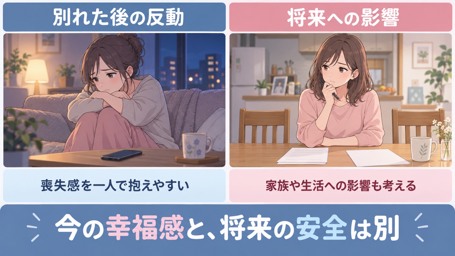 別れた後の喪失感と、家族や生活への影響という二つのリスク