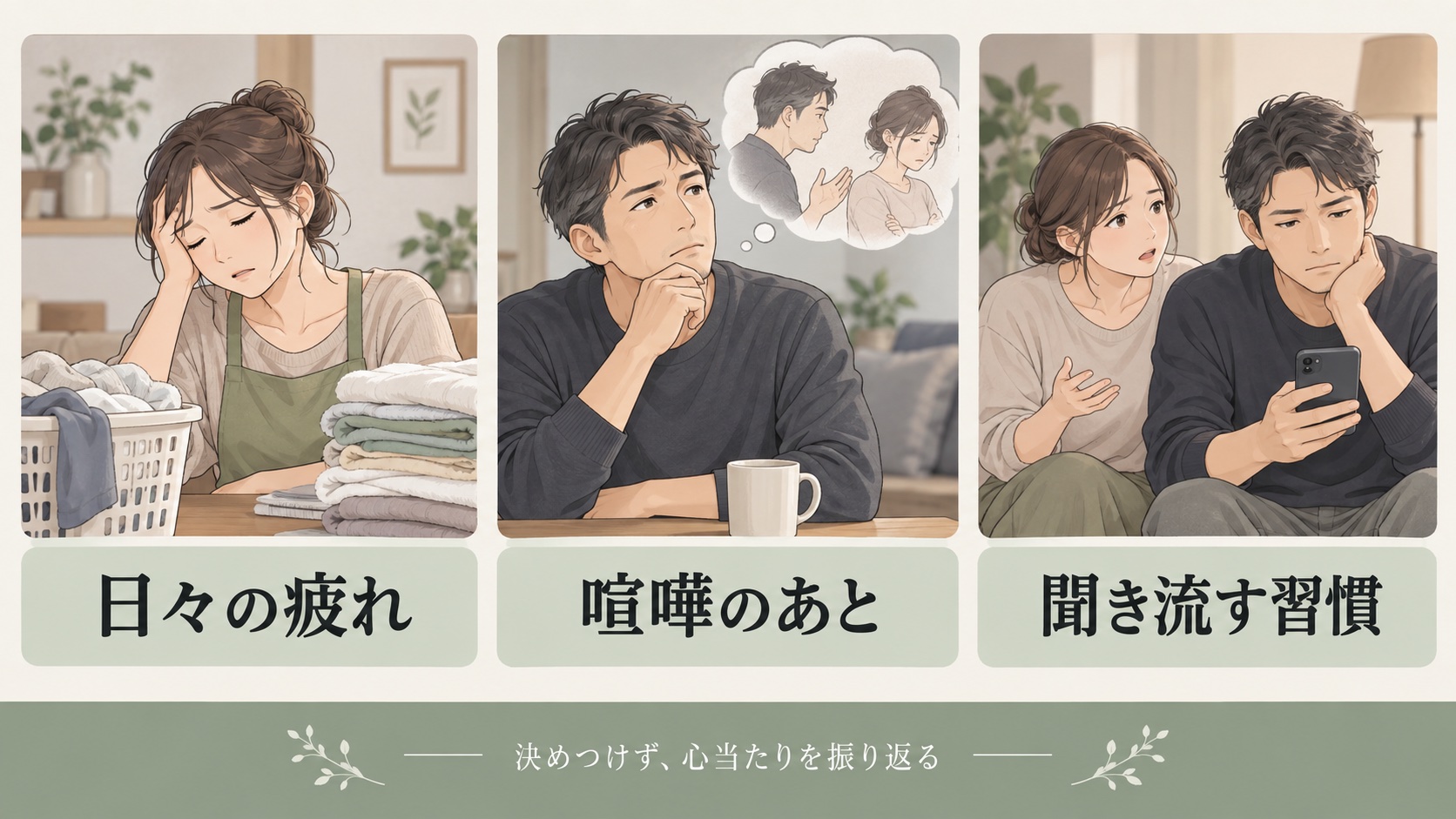 妻の沈黙を考える3つの手がかり:日々の疲れ、喧嘩のあと、聞き流す習慣