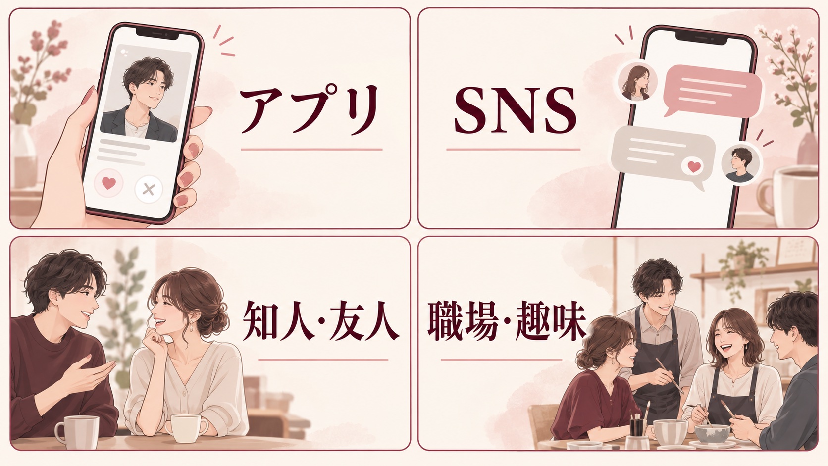 セカンドパートナーの探し方4つ:アプリ、SNS、知人・友人、職場・趣味